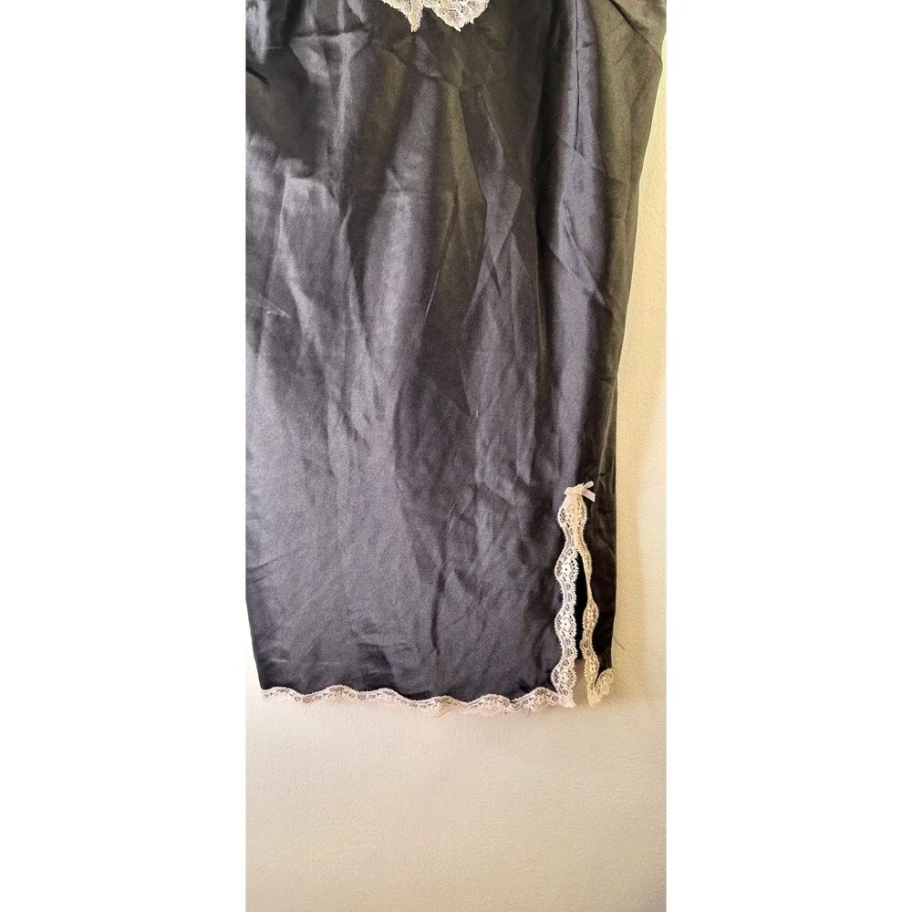 VICTORIA'S SECRET Black Satin Lace Chemise Sz L Dark Romantic Fairy Grunge - Picture 9 of 10